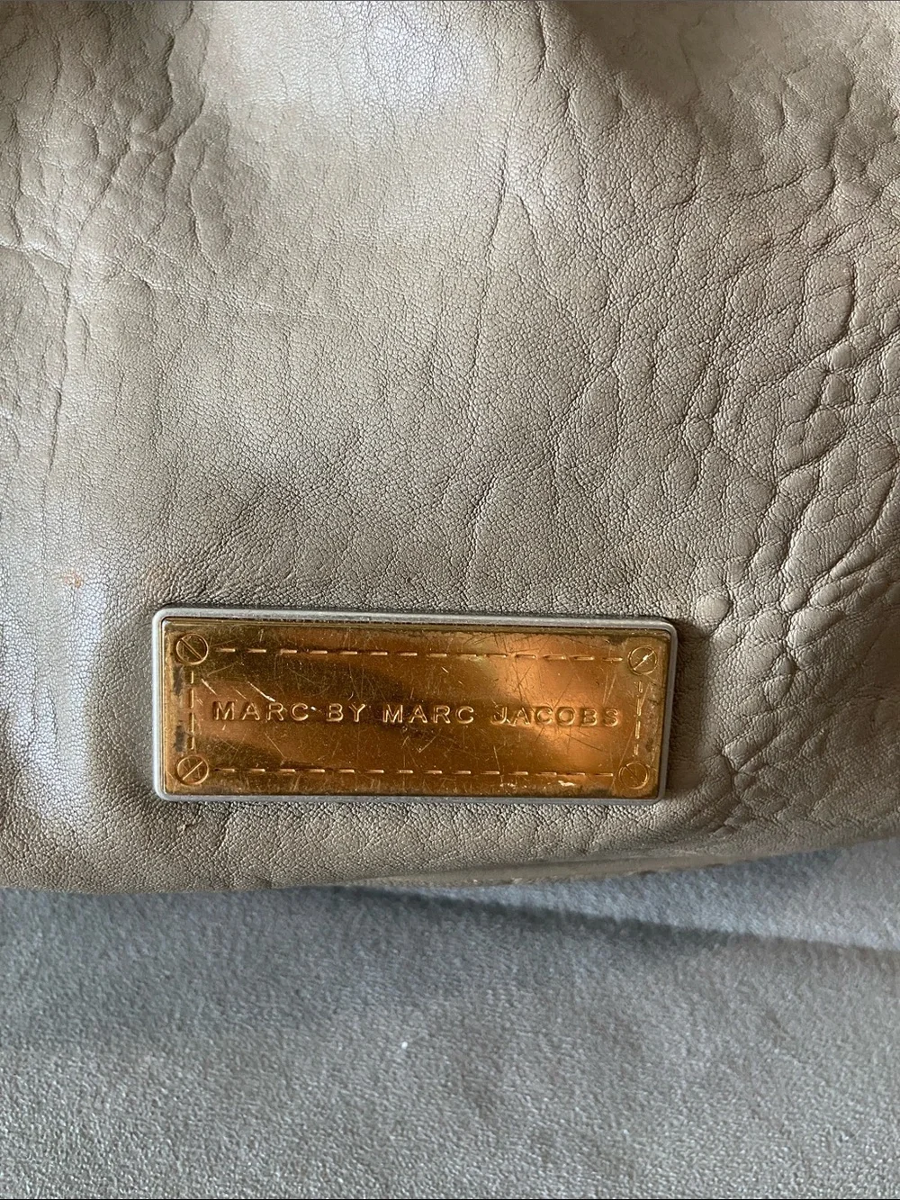 Marc by Marc Jacobs Taupe Pebbled Leather Hobo with Gold Hardware